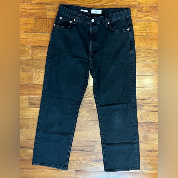 Mango Kaia Straight Wide Leg Jeans 100% Cotton Black Womens 12 Great Condition - Picture 2 of 10